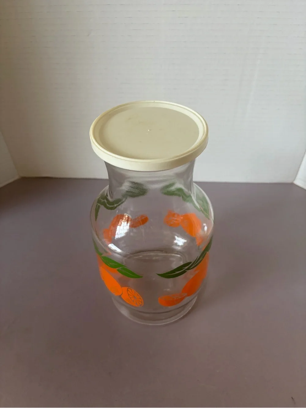Anchor Hocking Glass Carafe with Orange and Green Citrus Motif